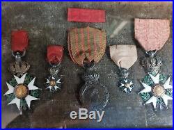 Lot 5 ordres médailles XIXe légions d'honneur et miniatures réductions Napoléon
