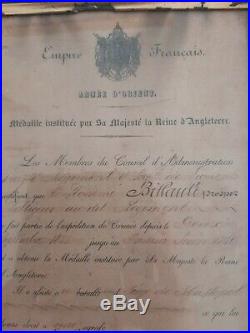Lot Diplomes Second Empire Medaille Crimee Italie