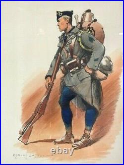 MILITAIRE LITHOGRAPHIE de CHASSEUR à PIED