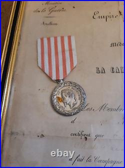 Médaille Campagne d'Italie 1859 diplôme Napoléon 7e Régiment Chasseurs Cheval