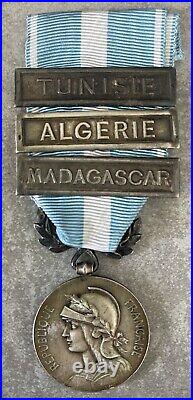 Médaille Coloniale Barrettes À Clapet Tunisie + Algérie + Madagascar