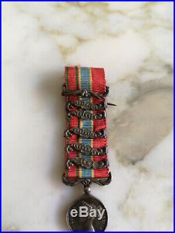 Médaille De Crimée 1854 Miniature Argent 5 Agrafes Ruban MIX Napoleon III Empire