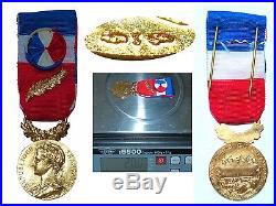 Medaille Du Travail En Or 18k 750 Palme Ruban