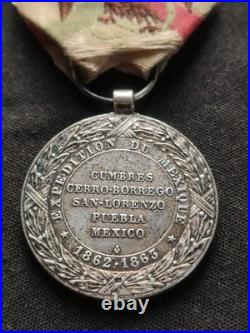 Médaille Expédition Mexique Second Empire Napoléon Argent, Ruban D'époque