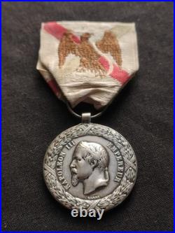 Médaille Expédition Mexique Second Empire Napoléon Argent, Ruban D'époque