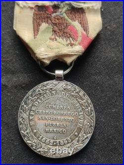 Médaille Expédition Mexique Second Empire Napoléon Argent, Ruban D'époque