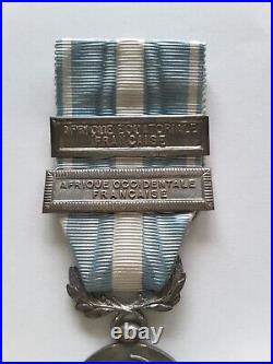 Médaille coloniale argent agrafes AOF AEF et étoile noire du Bénin