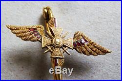 Médaille croix de guerre aviateur aviation en OR massif + émail 1918 épingle