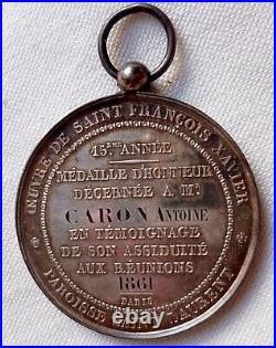 Médaille d' Honneur argent attribuée 1861 OEUVRES DE SAINT FRANCOIS XAVIER PARIS