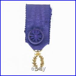 Médaille d'officier des palmes académiques miniature en or avec son ruban à rose
