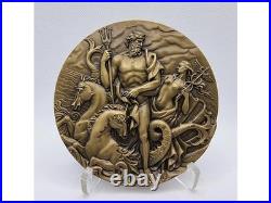 Médaille en bronze / Neptune & Sirène Mythologie Hippocampe Haut relief