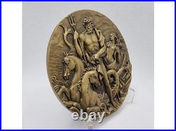 Médaille en bronze / Neptune & Sirène Mythologie Hippocampe Haut relief