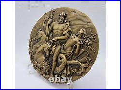 Médaille en bronze / Neptune & Sirène Mythologie Hippocampe Haut relief