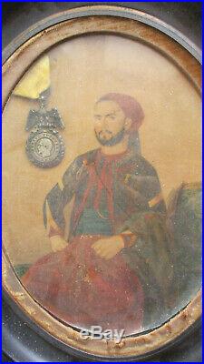 Médaille miitaire NAPOLEON III cadre portrait peint zouave 1874