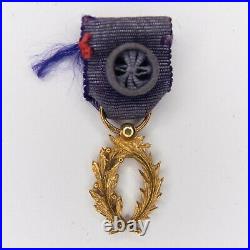 Médaille miniature d'officier des palmes académique en or. Avec son ruban d'offi