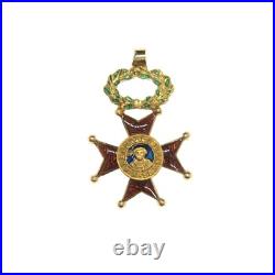 Médaille miniature de l'ordre de Saint Grégoire Le Grand en or et émail. Bon ét