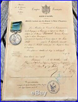 Médalle De Crimée Sebastopol En Argent Avec Son Diplome