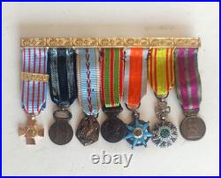 N°1 Ancienne Barrette Réduction De 7 medailles Militaire Medal Militaria
