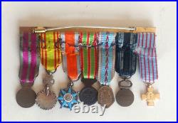N°1 Ancienne Barrette Réduction De 7 medailles Militaire Medal Militaria