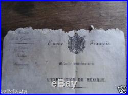 Napoleon III Diplome Medaille Expedition Mexique 1864 + Conge De Liberation 1867