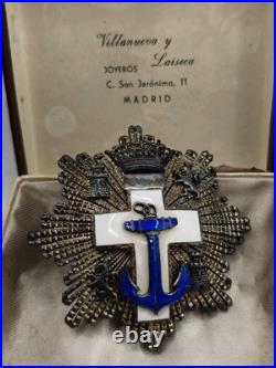 Plaque croix ordre naval mérite blanc. Espagne