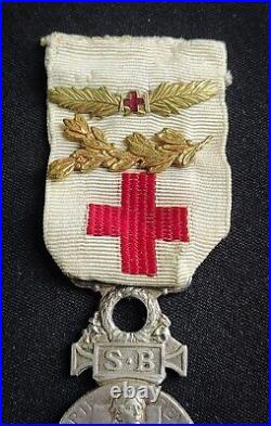 RARE MÉDAILLE CROIX ROUGE SECOURS BLESSÉS MILITAIRES SBM 1864-1866 avec palmes