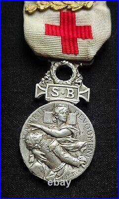 RARE MÉDAILLE CROIX ROUGE SECOURS BLESSÉS MILITAIRES SBM 1864-1866 avec palmes