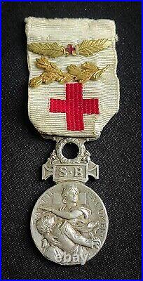 RARE MÉDAILLE CROIX ROUGE SECOURS BLESSÉS MILITAIRES SBM 1864-1866 avec palmes