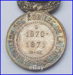 RARE Médaille commémorative du 5° Bataillon des Mobiles de la Gironde en argent