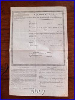 Rare Certificat De Vie Pour Les Membres De La Légion D'honneur Époque Empire