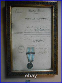 Rare Diplôme Colonial 1899 / Médaille coloniale avec agrafe à clapet ALGERIE