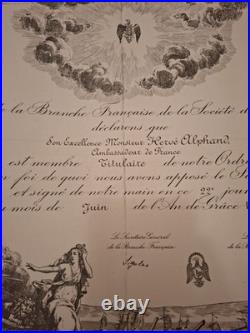 Rare Diplome Medaille Cincinnati US Medal Diploma La Fayette Ordre Decoration