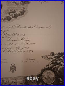 Rare Diplome Medaille Cincinnati US Medal Diploma La Fayette Ordre Decoration