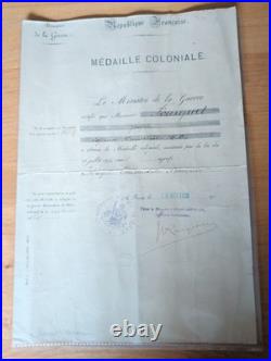 Rare Diplôme Médaille Coloniale 1920 Agrafe Afrique Occidentale Française AOF