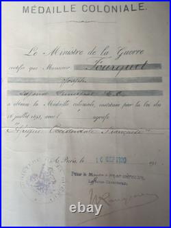Rare Diplôme Médaille Coloniale 1920 Agrafe Afrique Occidentale Française AOF