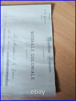 Rare Diplôme Médaille Coloniale 1920 Agrafe Afrique Occidentale Française AOF