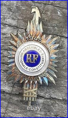 Rare Insigne De Député 2 Ème Assemblée Nationale Constituante Vermeil 1945/ 1946