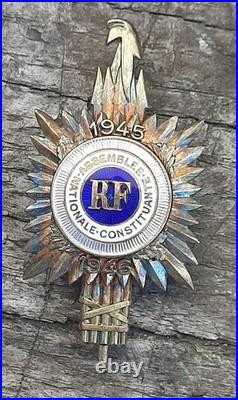 Rare Insigne De Député 2 Ème Assemblée Nationale Constituante Vermeil 1945/ 1946