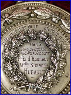 Rare médaille décoration argent 1917 Institut Musical Orléans Attribuée 64mm