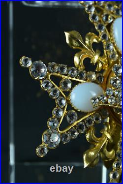 Rare médaillon 19ème Bijoux Croix de l'Ordre du Saint Esprit strass laiton doré
