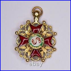 Russie. Médaille miniature de l'ordre de Saint Stanislas en or et émail. TB