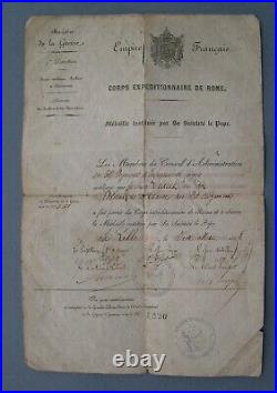 SECOND EMPIRE RARE BREVET 1868 DE LA MEDAILLE DE MENTANA soldat du 59° RI