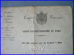 SECOND EMPIRE RARE BREVET 1868 DE LA MEDAILLE DE MENTANA soldat du 59° RI
