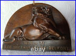 Sculpture Plaque Bronze LE LION DE BELFORT AUX DEFENSEURS DE BELFORT 1870-71