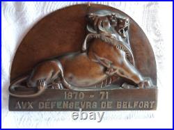 Sculpture Plaque Bronze LE LION DE BELFORT AUX DEFENSEURS DE BELFORT 1870-71