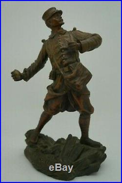 Statue Regule Militaria Lanceur De Grenades 1915 Signe Soukane Patine Bronze