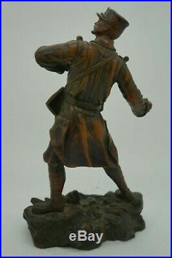 Statue Regule Militaria Lanceur De Grenades 1915 Signe Soukane Patine Bronze