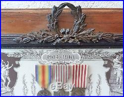 Tableau Souvenir Certificat En Memoire De La Grande Guerre +3 Medailles 14/18