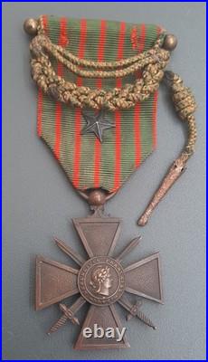 WW1 Croix de Guerre 1915 avec Fourragère bronze 1914-1918 ORIGINAL FRENCH MEDAL