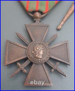WW1 Croix de Guerre 1915 avec Fourragère bronze 1914-1918 ORIGINAL FRENCH MEDAL